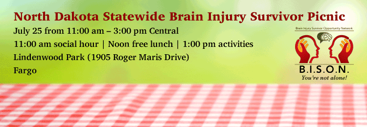 Brain Injury Survivor Picnic, July 25 starting at 11 am, Lindenwood Park, Fargo